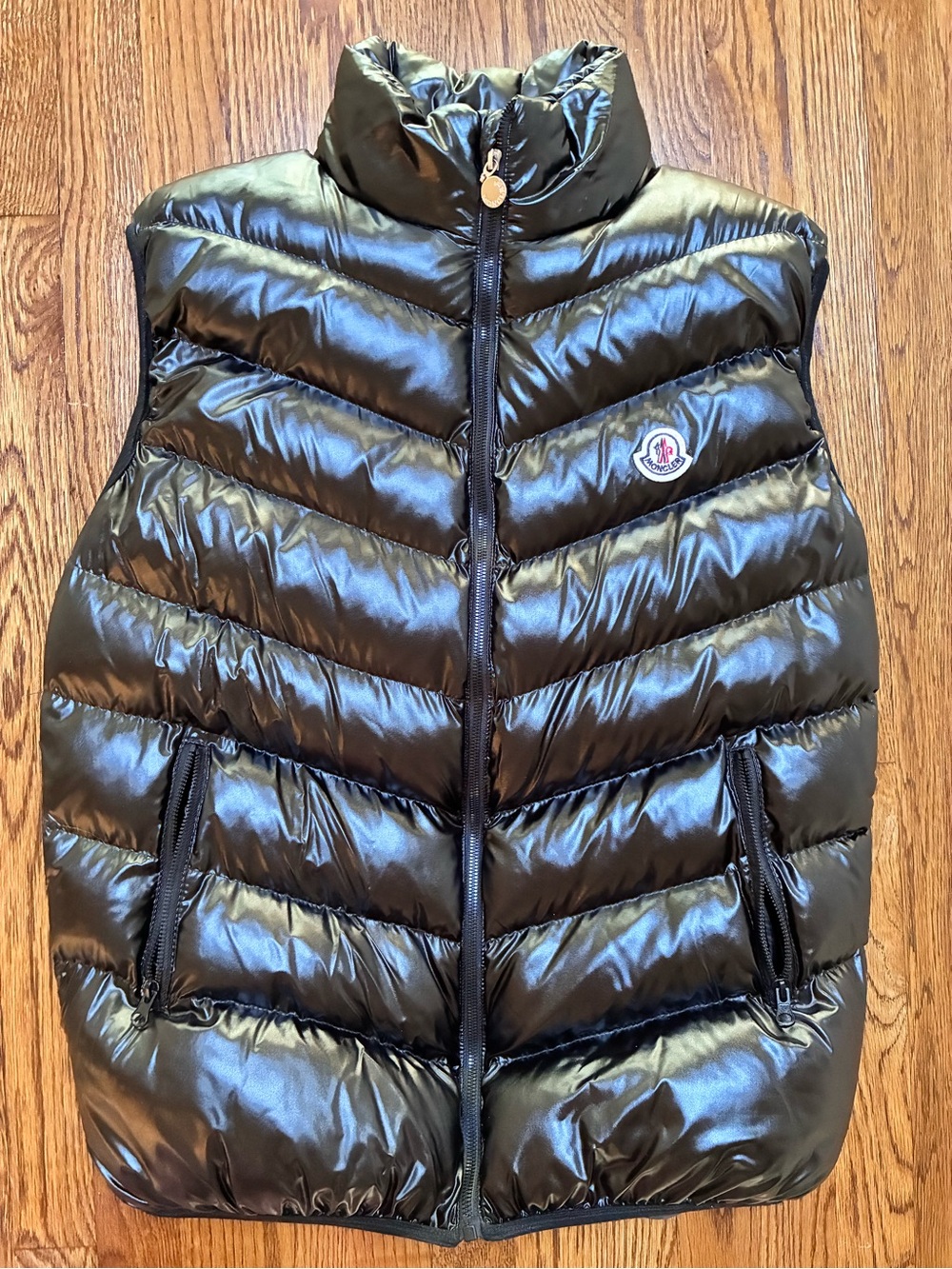 Moncler Men's Shiny Black Chevron Quilted Puffer Vest